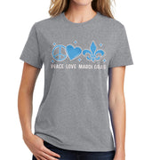 Peace Love Mardi Gras Symbols Graphic Design Ladies Big Size Soft Spun Cotton Essential T-Shirt - Athletic-Heather XS