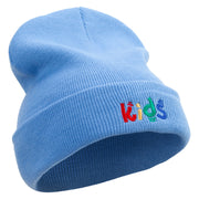 Playful Kids Logo Embroidered 12 Inch Long Knitted Beanie - Sky-Blue OSFM