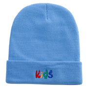 Playful Kids Logo Embroidered 12 Inch Long Knitted Beanie - Sky-Blue OSFM