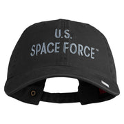 US Space Force Text Embroidered Washed Solid Pigment Dyed Cotton Twill Brass Buckle Cap - Black OSFM