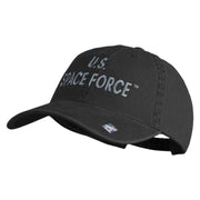 US Space Force Text Embroidered Washed Solid Pigment Dyed Cotton Twill Brass Buckle Cap - Black OSFM