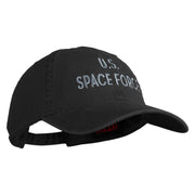 US Space Force Text Embroidered Washed Solid Pigment Dyed Cotton Twill Brass Buckle Cap - Black OSFM
