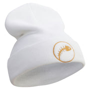 Abstract Fish Bone Embroidered 12 Inch Long Knitted Beanie - White OSFM