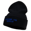 Around The World Embroidered 12 inch Acrylic Cuffed Long Beanie - Black OSFM