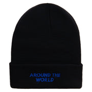 Around The World Embroidered 12 inch Acrylic Cuffed Long Beanie - Black OSFM