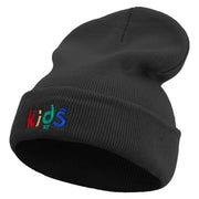 Playful Kids Logo Embroidered 12 Inch Long Knitted Beanie - Black OSFM