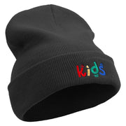 Playful Kids Logo Embroidered 12 Inch Long Knitted Beanie - Black OSFM