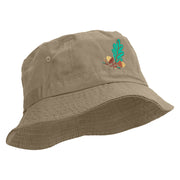 Autumn Vibes Embroidered Pigment Dyed Bucket Hat - Khaki OSFM