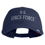 US Space Force Text Embroidered Washed Solid Pigment Dyed Cotton Twill Brass Buckle Cap - Navy OSFM