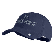 US Space Force Text Embroidered Washed Solid Pigment Dyed Cotton Twill Brass Buckle Cap - Navy OSFM