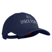US Space Force Text Embroidered Washed Solid Pigment Dyed Cotton Twill Brass Buckle Cap - Navy OSFM