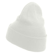 Around The World Embroidered 12 inch Acrylic Cuffed Long Beanie - White OSFM