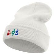 Playful Kids Logo Embroidered 12 Inch Long Knitted Beanie - White OSFM