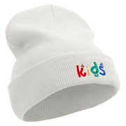 Playful Kids Logo Embroidered 12 Inch Long Knitted Beanie - White OSFM