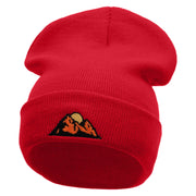 Mountain View Embroidered 12 Inch Long Knitted Beanie - Red OSFM