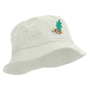 Autumn Vibes Embroidered Pigment Dyed Bucket Hat - White OSFM