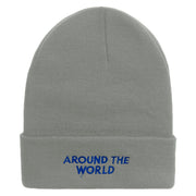 Around The World Embroidered 12 inch Acrylic Cuffed Long Beanie - Grey OSFM