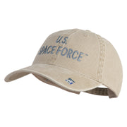 US Space Force Text Embroidered Washed Solid Pigment Dyed Cotton Twill Brass Buckle Cap - Khaki OSFM