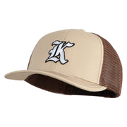 Old English White K Patched Cotton Deluxe Trucker Ball Cap - Khaki Coffee OSFM