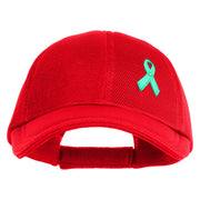 Green Ribbon Awareness Embroidered Iron On Patched Deluxe Performance Mesh Cap - Red OSFM