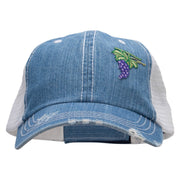 Cluster of Grapes Fruit Patched 6 Panel Denim Frayed Mesh Cap