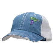 Cluster of Grapes Fruit Patched 6 Panel Denim Frayed Mesh Cap