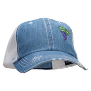 Cluster of Grapes Fruit Patched 6 Panel Denim Frayed Mesh Cap