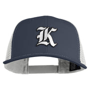 Old English White K Patched Cotton Deluxe Trucker Ball Cap - Navy White OSFM