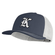 Old English White K Patched Cotton Deluxe Trucker Ball Cap - Navy White OSFM