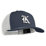 Old English White K Patched Cotton Deluxe Trucker Ball Cap - Navy White OSFM