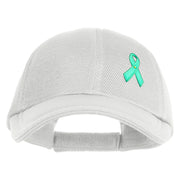 Green Ribbon Awareness Embroidered Iron On Patched Deluxe Performance Mesh Cap - White OSFM