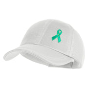 Green Ribbon Awareness Embroidered Iron On Patched Deluxe Performance Mesh Cap - White OSFM