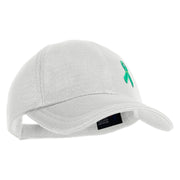Green Ribbon Awareness Embroidered Iron On Patched Deluxe Performance Mesh Cap - White OSFM