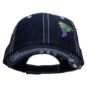 Cluster of Grapes Fruit Patched 6 Panel Denim Frayed Mesh Cap