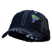 Cluster of Grapes Fruit Patched 6 Panel Denim Frayed Mesh Cap