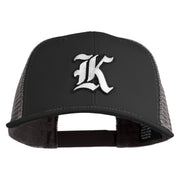 Old English White K Patched Cotton Deluxe Trucker Ball Cap - Black Grey OSFM