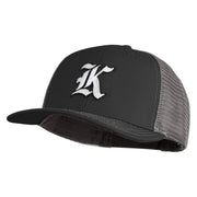 Old English White K Patched Cotton Deluxe Trucker Ball Cap - Black Grey OSFM