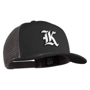 Old English White K Patched Cotton Deluxe Trucker Ball Cap - Black Grey OSFM