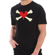 Bones and Scribbled Heart Graphic Design Short Sleeve Cotton Jersey T-Shirt