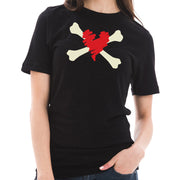 Bones and Scribbled Heart Graphic Design Short Sleeve Cotton Jersey T-Shirt