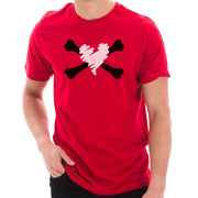 Bones and Scribbled Heart Graphic Design Short Sleeve Cotton Jersey T-Shirt