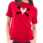 Bones and Scribbled Heart Graphic Design Short Sleeve Cotton Jersey T-Shirt