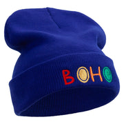 Artistic Boho Logo Embroidered 12 Inch Long Knitted Beanie - Royal OSFM