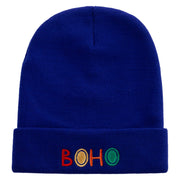 Artistic Boho Logo Embroidered 12 Inch Long Knitted Beanie - Royal OSFM