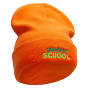 Goodbye School Embroidered 12 Inch Long Knitted Beanie - Orange OSFM