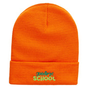 Goodbye School Embroidered 12 Inch Long Knitted Beanie - Orange OSFM