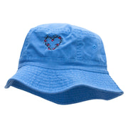 Flowery Heart Embroidered Pigment Dyed Bucket Hat - Indigo OSFM