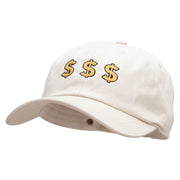 Triple Money Sign Embroidered Unstructured Cotton Twill Washed Cap - Beige OSFM