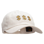 Triple Money Sign Embroidered Unstructured Cotton Twill Washed Cap - Beige OSFM