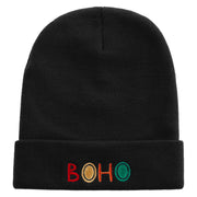 Artistic Boho Logo Embroidered 12 Inch Long Knitted Beanie - Black OSFM